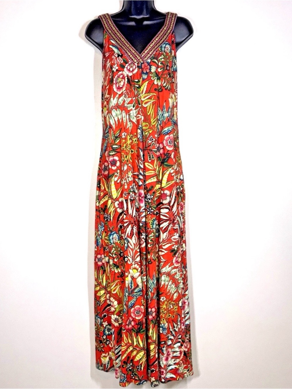 Soft Surroundings L Onani Maxi Dress Hawaiian cover up Floral Embroidered